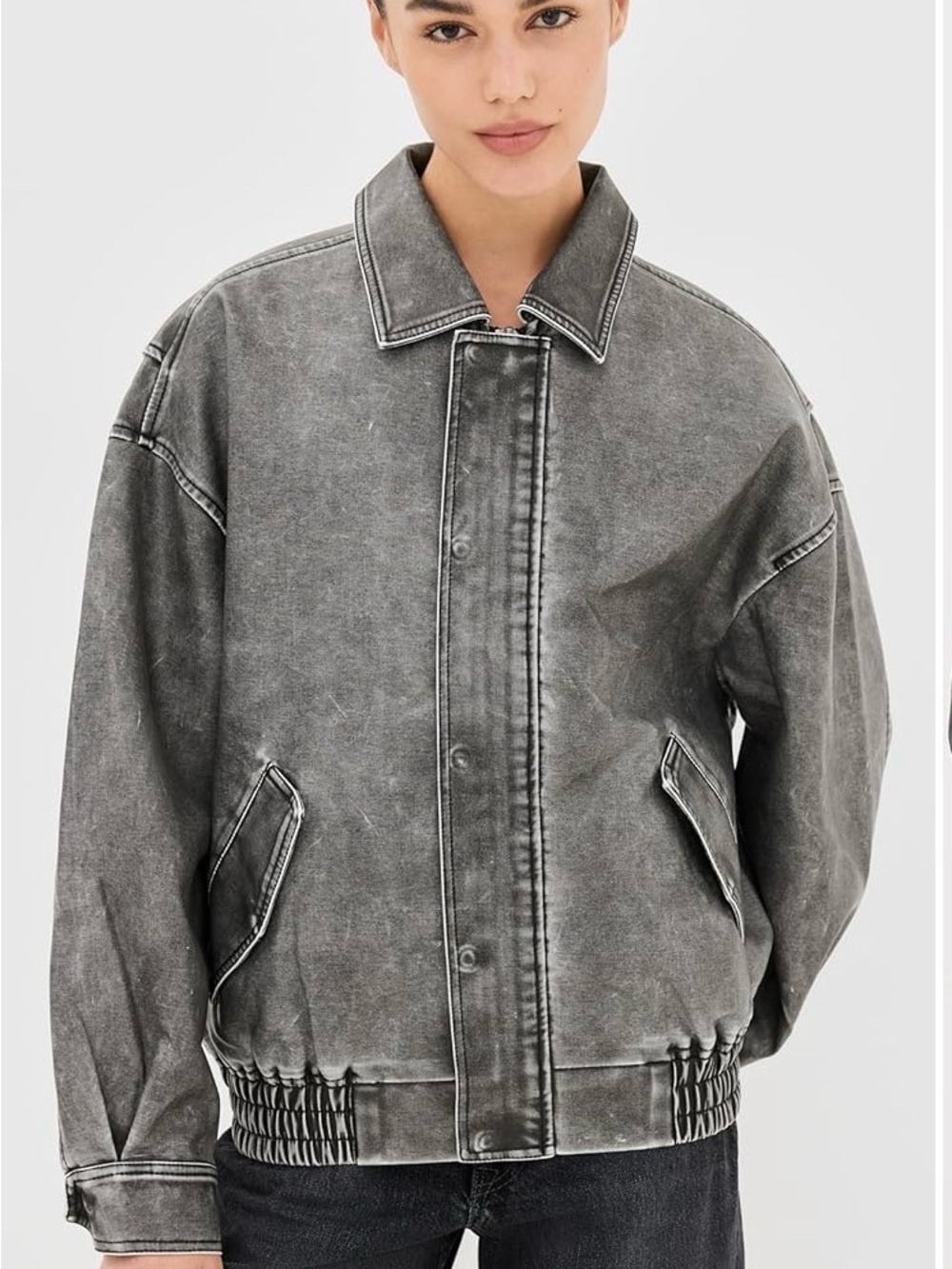Lioness Washed Gray Oversized Washed Bomber Jacket